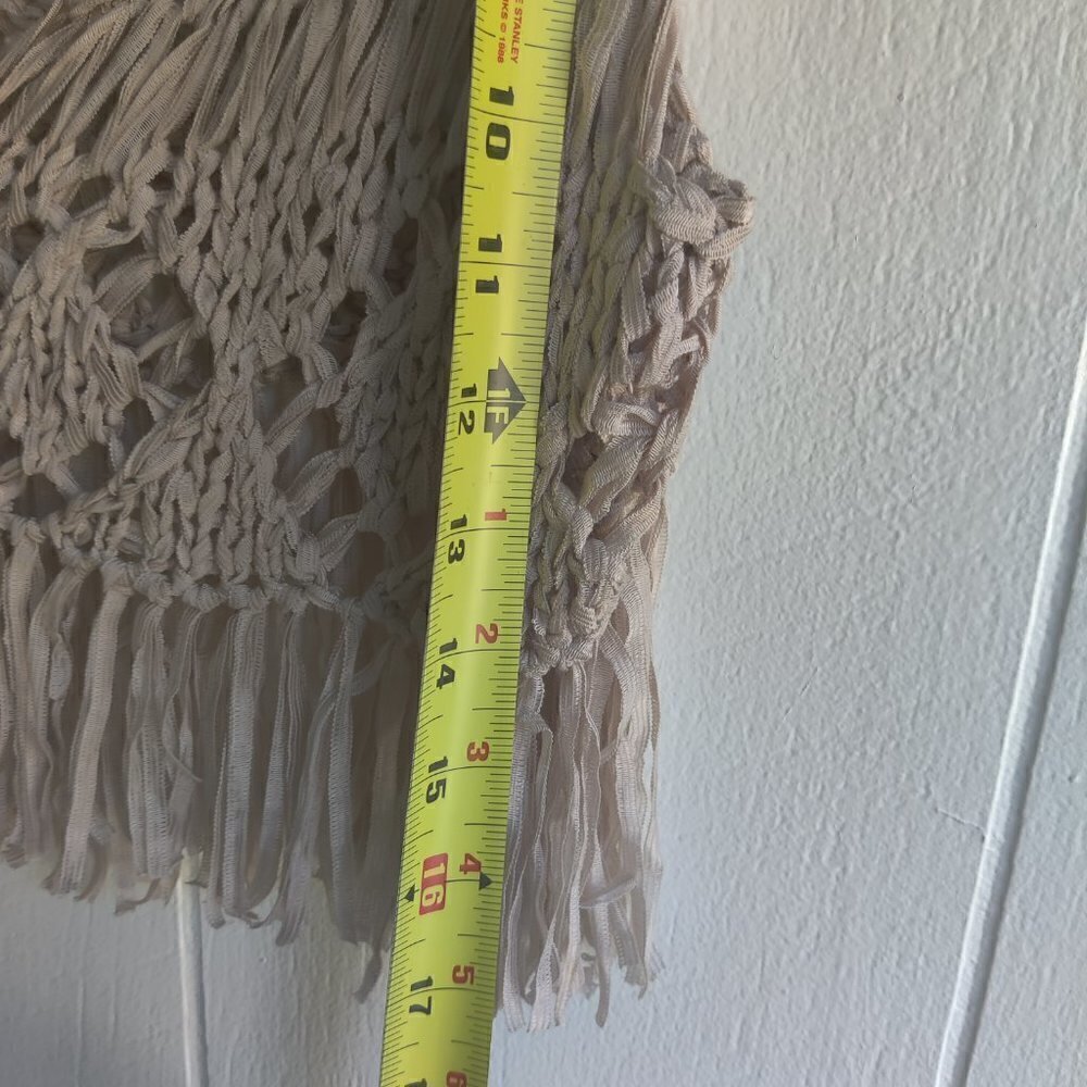 Crochet Vest by Blu Pepper.  4" fringe , cream color, 2 buttons, lightweight. S - Picture 5 of 5